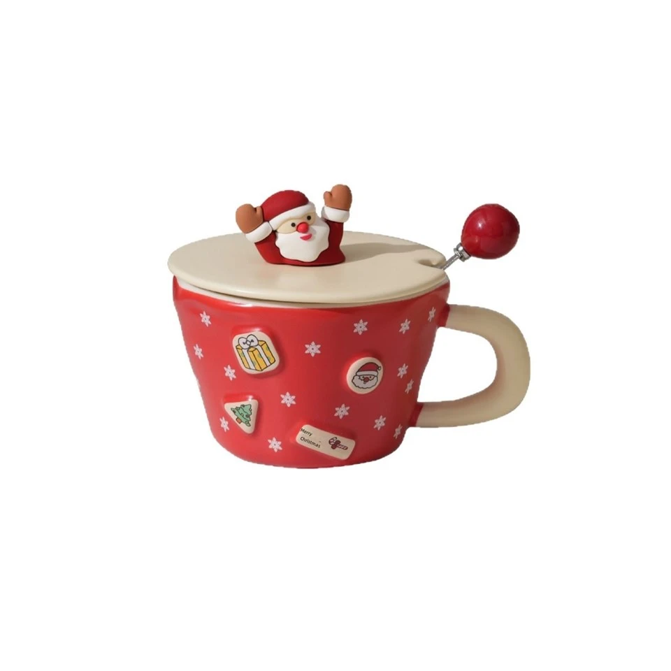 Christmas Ceramic Mug With Santa Lid, Spoon And Gift Box