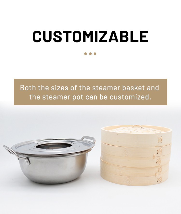 Bamboo Steamer With Stainless Steel Steamer Ring And Steamer Pot