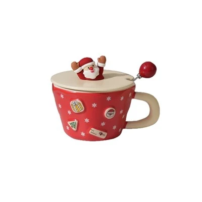Christmas Ceramic Mug With Santa Lid, Spoon And Gift Box